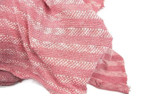 Heather Muted Red Pink Off White Stripe Open Weave Sweater Knit Fabric 33 inches length  OSK00338